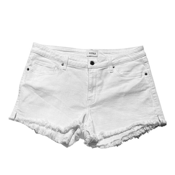 PISTOLA Women's Shorts White Cotton Denim Jean Frayed Edge Hem Stretch Size 32 - Picture 9 of 15